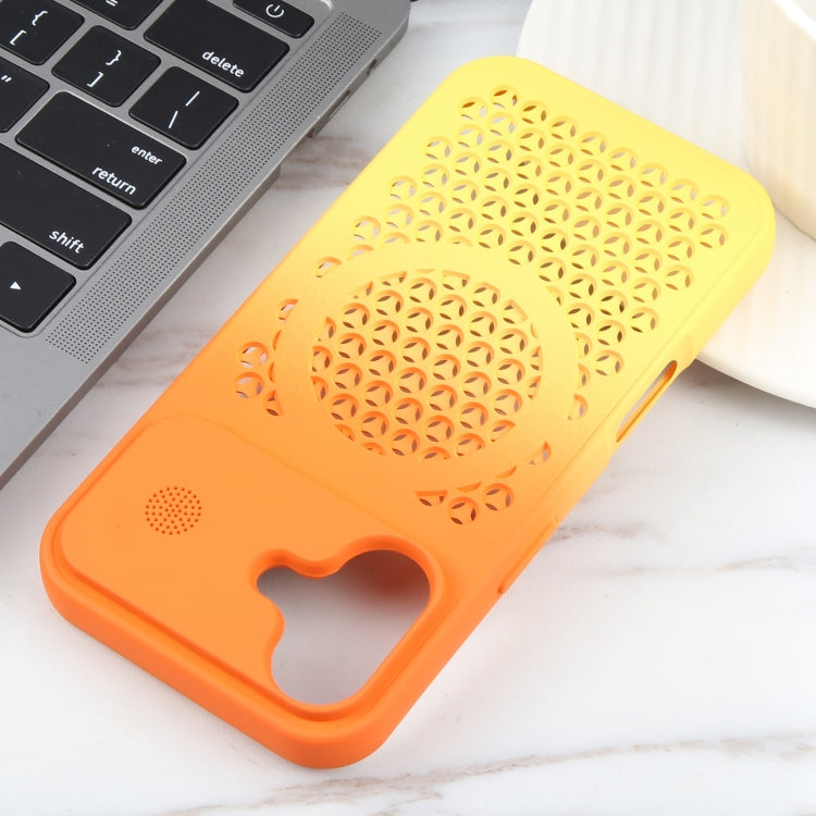 For iPhone 16 Plus Gradient Color Honeycomb Aromatherapy MagSafe Phone Case(Orange Yellow) by buy2fix