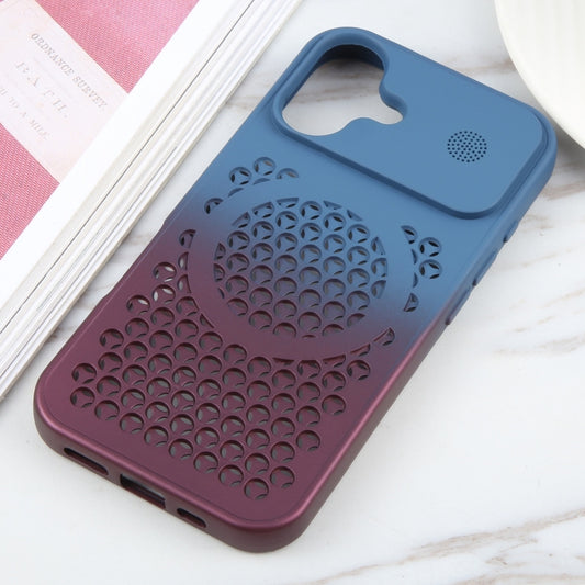 For iPhone 16 Plus Gradient Color Honeycomb Aromatherapy MagSafe Phone Case(Blue Red) by buy2fix