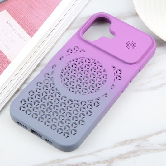 For iPhone 16 Plus Gradient Color Honeycomb Aromatherapy MagSafe Phone Case(Purple Grey) by buy2fix