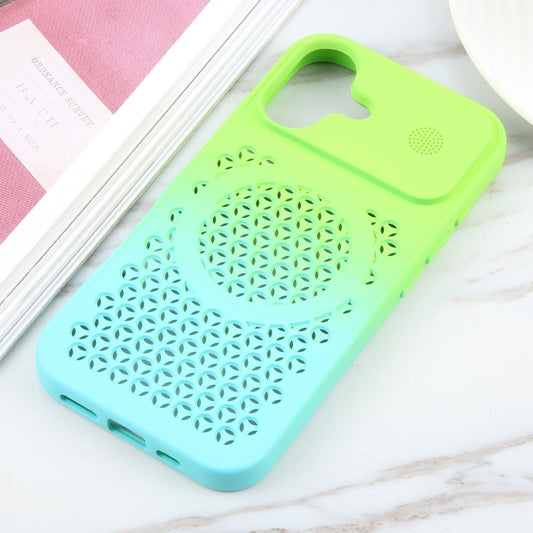 For iPhone 16 Plus Gradient Color Honeycomb Aromatherapy MagSafe Phone Case(Green Blue) by buy2fix