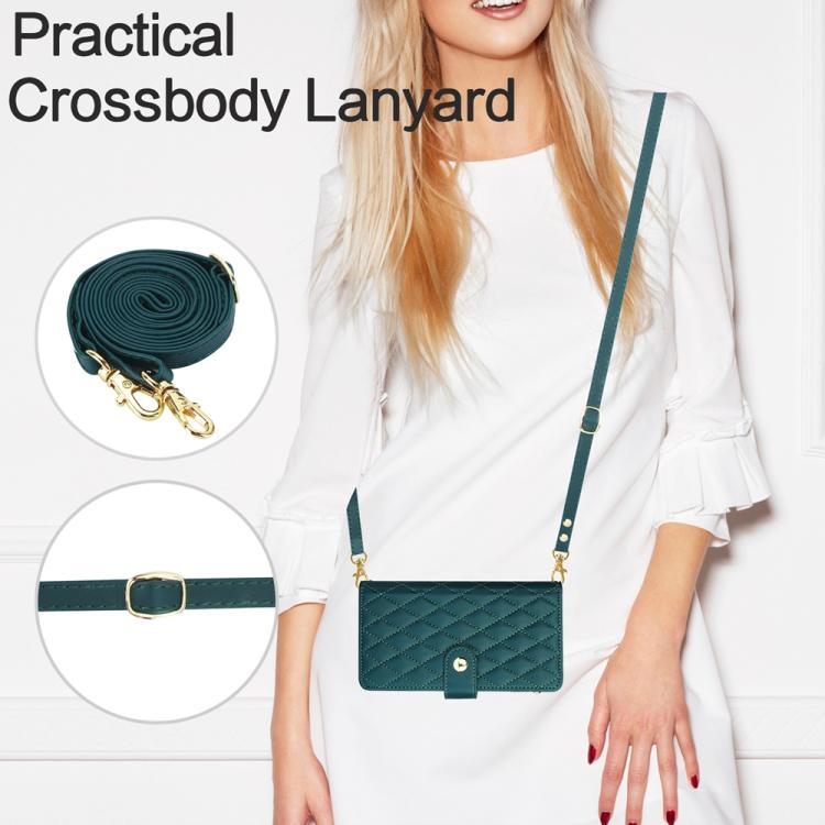 For iPhone 16 Pro YM016 Rhombic Zipper Card Wallet Leather Phone Case with Lanyard(Green) - iPhone 16 Pro Cases by buy2fix | Online Shopping UK | buy2fix