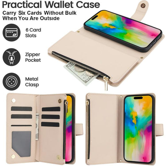 For iPhone 16 Pro YM016 Rhombic Zipper Card Wallet Leather Phone Case with Lanyard(Apricot) - iPhone 16 Pro Cases by buy2fix | Online Shopping UK | buy2fix