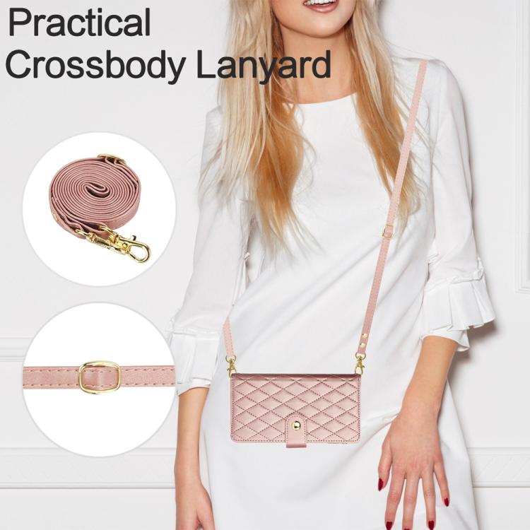 For iPhone Air YM016 Rhombic Zipper Card Wallet Leather Phone Case with Lanyard(Rose Gold) - iPhone Air Cases by buy2fix | Online Shopping UK | buy2fix