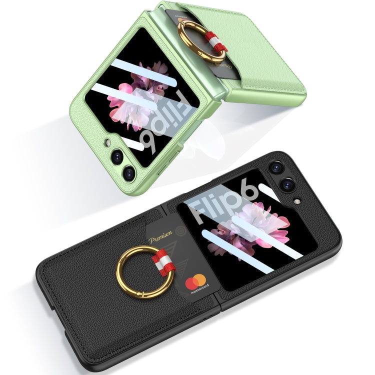 For Samsung Galaxy Z Flip6 / Flip7 FE GKK Integrated Ultra-thin Leather Card Slots Phone Case with Ring Holder(Black) - Galaxy Z Flip6 5G Cases by GKK | Online Shopping UK | buy2fix
