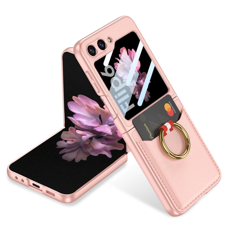 For Samsung Galaxy Z Flip6 / Flip7 FE GKK Integrated Ultra-thin Leather Card Slots Phone Case with Ring Holder(Pink) - Galaxy Z Flip6 5G Cases by GKK | Online Shopping UK | buy2fix