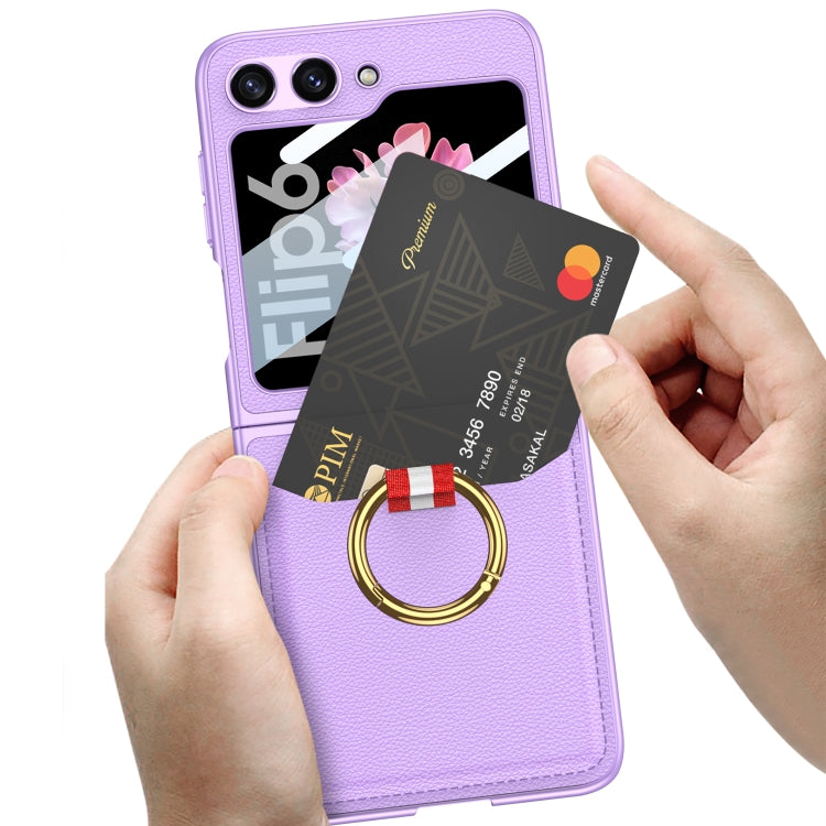 For Samsung Galaxy Z Flip6 / Flip7 FE GKK Integrated Ultra-thin Leather Card Slots Phone Case with Ring Holder(Pink) - Galaxy Z Flip6 5G Cases by GKK | Online Shopping UK | buy2fix
