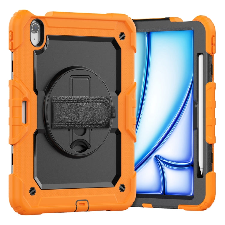 For iPad Air 11 2025 / 2024 Turntable Holder Silicone Hybrid PC Tablet Case with Shoulder Strap(Orange) - iPad Air 11 2025 / 2024 Cases by buy2fix | Online Shopping UK | buy2fix