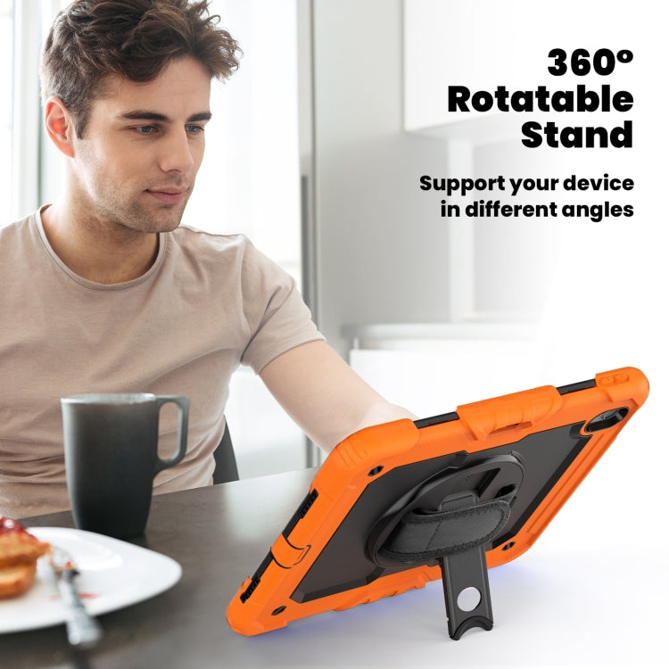 For iPad Air 11 2025 / 2024 Turntable Holder Silicone Hybrid PC Tablet Case with Shoulder Strap(Orange) - iPad Air 11 2025 / 2024 Cases by buy2fix | Online Shopping UK | buy2fix