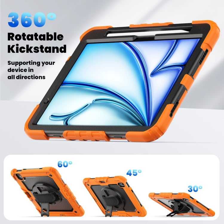 For iPad Air 11 2025 / 2024 Turntable Holder Silicone Hybrid PC Tablet Case with Shoulder Strap(Orange) - iPad Air 11 2025 / 2024 Cases by buy2fix | Online Shopping UK | buy2fix