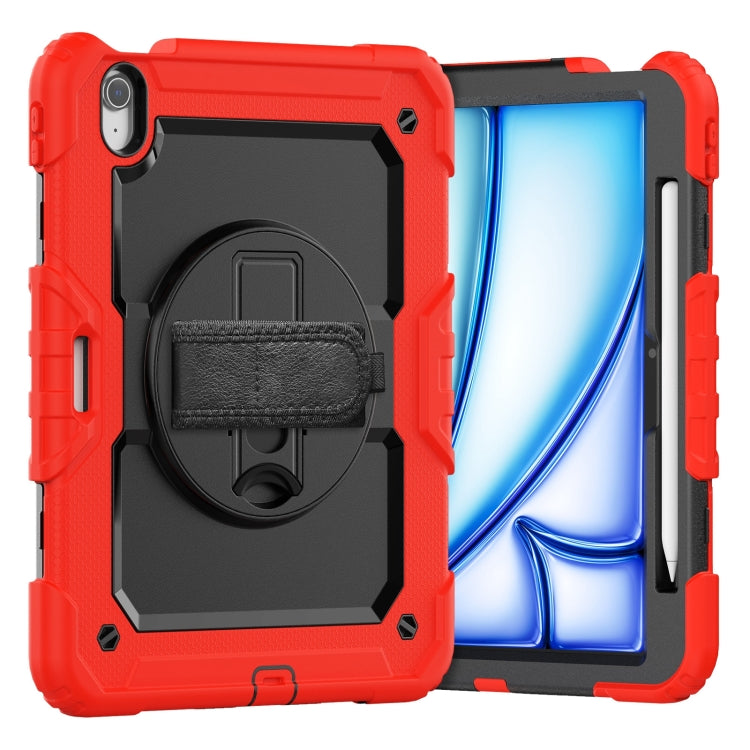 For iPad Air 11 2025 / 2024 Turntable Holder Silicone Hybrid PC Tablet Case with Shoulder Strap(Red) - iPad Air 11 2025 / 2024 Cases by buy2fix | Online Shopping UK | buy2fix