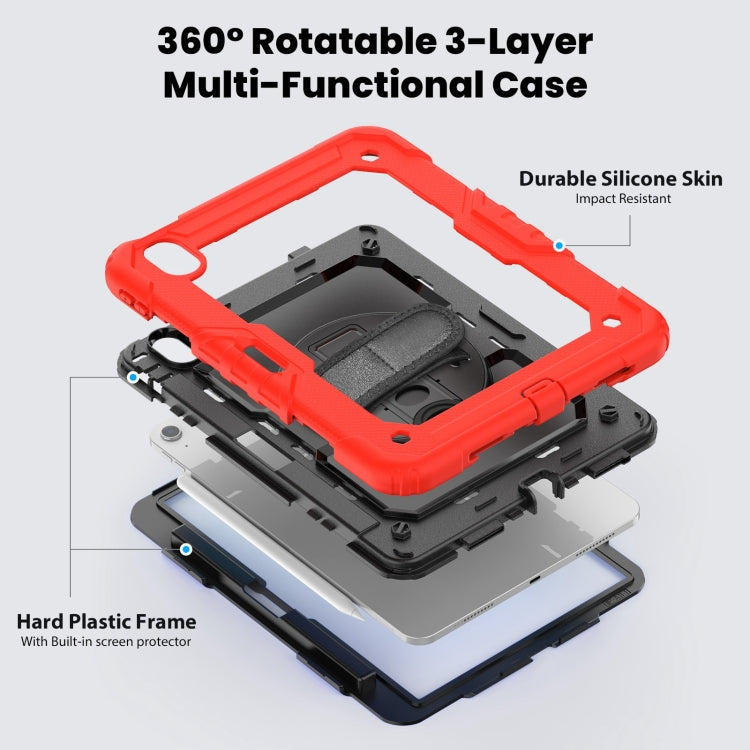 For iPad Air 11 2025 / 2024 Turntable Holder Silicone Hybrid PC Tablet Case with Shoulder Strap(Red) - iPad Air 11 2025 / 2024 Cases by buy2fix | Online Shopping UK | buy2fix