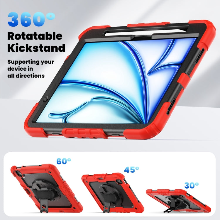 For iPad Air 11 2025 / 2024 Turntable Holder Silicone Hybrid PC Tablet Case with Shoulder Strap(Red) - iPad Air 11 2025 / 2024 Cases by buy2fix | Online Shopping UK | buy2fix