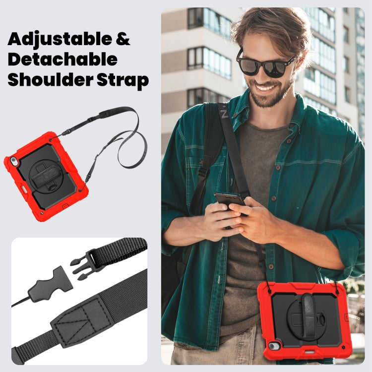 For iPad Air 11 2025 / 2024 Turntable Holder Silicone Hybrid PC Tablet Case with Shoulder Strap(Red) - iPad Air 11 2025 / 2024 Cases by buy2fix | Online Shopping UK | buy2fix