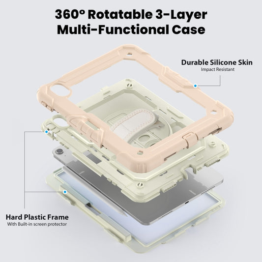 For iPad Air 11 2025 / 2024 Turntable Holder Silicone Hybrid PC Tablet Case with Shoulder Strap(Beige + Rose Gold) by buy2fix