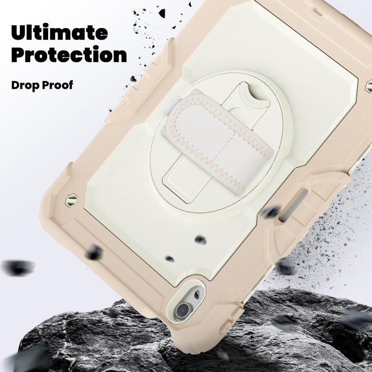 For iPad Air 11 2025 / 2024 Turntable Holder Silicone Hybrid PC Tablet Case with Shoulder Strap(Beige + Rose Gold) - iPad Air 11 2025 / 2024 Cases by buy2fix | Online Shopping UK | buy2fix