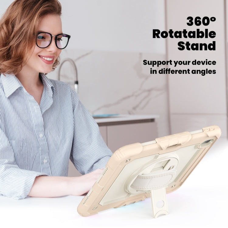 For iPad Air 11 2025 / 2024 Turntable Holder Silicone Hybrid PC Tablet Case with Shoulder Strap(Beige + Rose Gold) - iPad Air 11 2025 / 2024 Cases by buy2fix | Online Shopping UK | buy2fix