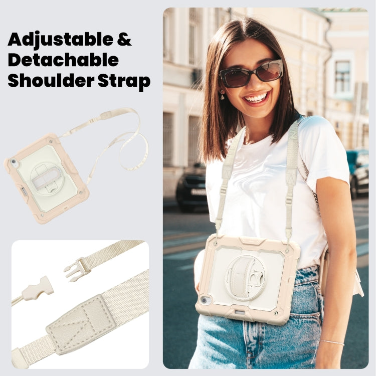 For iPad Air 11 2025 / 2024 Turntable Holder Silicone Hybrid PC Tablet Case with Shoulder Strap(Beige + Rose Gold) - iPad Air 11 2025 / 2024 Cases by buy2fix | Online Shopping UK | buy2fix