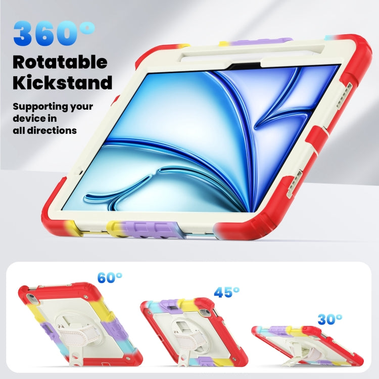 For iPad Air 11 2025 / 2024 Turntable Holder Silicone Hybrid PC Tablet Case with Shoulder Strap(Camouflage Red) - iPad Air 11 2025 / 2024 Cases by buy2fix | Online Shopping UK | buy2fix