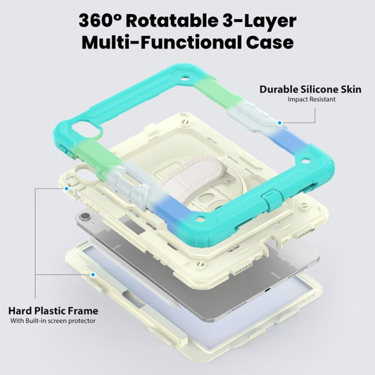 For iPad Air 11 2025 / 2024 Turntable Holder Silicone Hybrid PC Tablet Case with Shoulder Strap(Camouflage Light Blue) by buy2fix