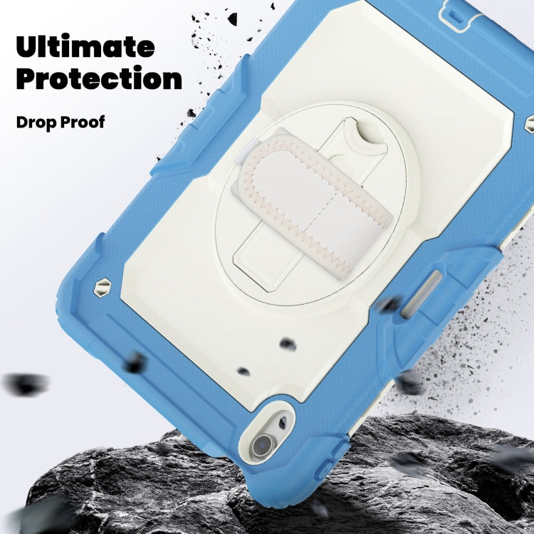 For iPad Air 11 2025 / 2024 Silicone Hybrid PC Tablet Case with Shoulder Strap(Beige + Cyan-blue) - iPad Air 11 2025 / 2024 Cases by buy2fix | Online Shopping UK | buy2fix