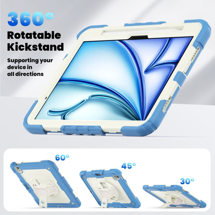 For iPad Air 11 2025 / 2024 Silicone Hybrid PC Tablet Case with Shoulder Strap(Beige + Cyan-blue) - iPad Air 11 2025 / 2024 Cases by buy2fix | Online Shopping UK | buy2fix