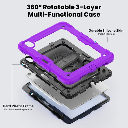 For iPad Air 11 2025 / 2024 Turntable Holder Silicone Hybrid PC Tablet Case with Shoulder Strap(Purple) by buy2fix