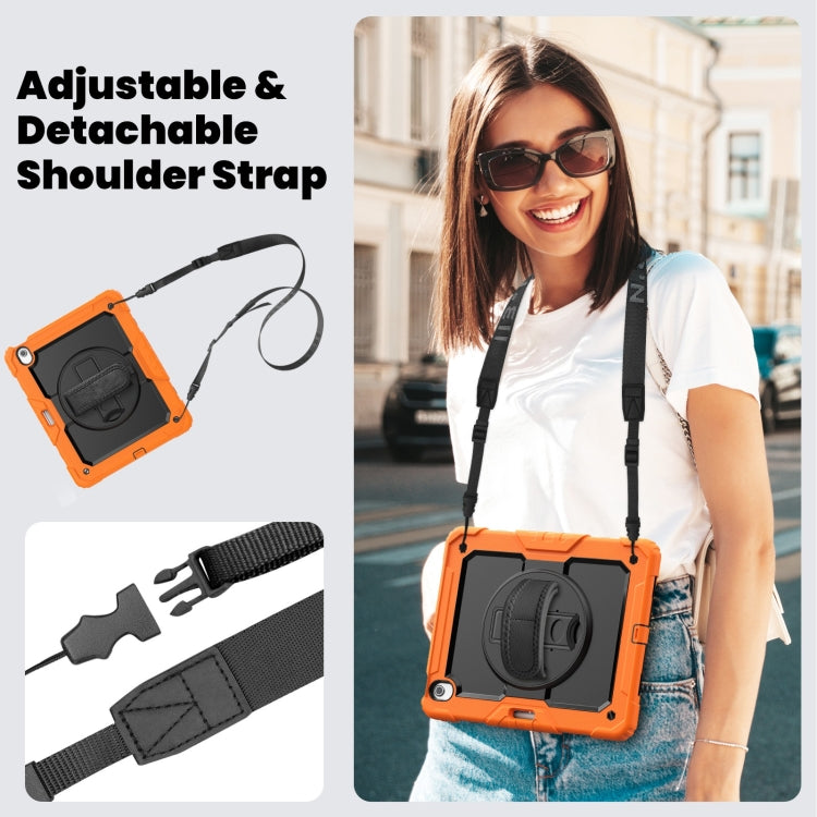 For iPad Air 13 2025 / 2024 Turntable Holder Silicone Hybrid PC Tablet Case with Shoulder Strap(Orange) by buy2fix