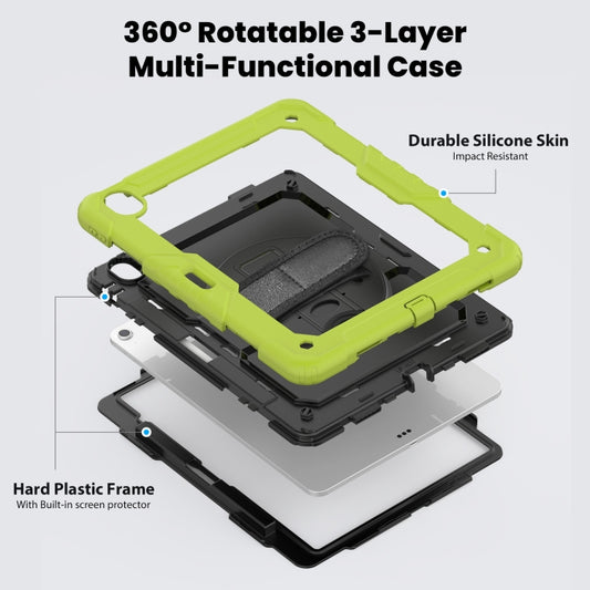 For iPad Air 13 2025 / 2024 Turntable Holder Silicone Hybrid PC Tablet Case with Shoulder Strap(Black + Yellow Green) by buy2fix