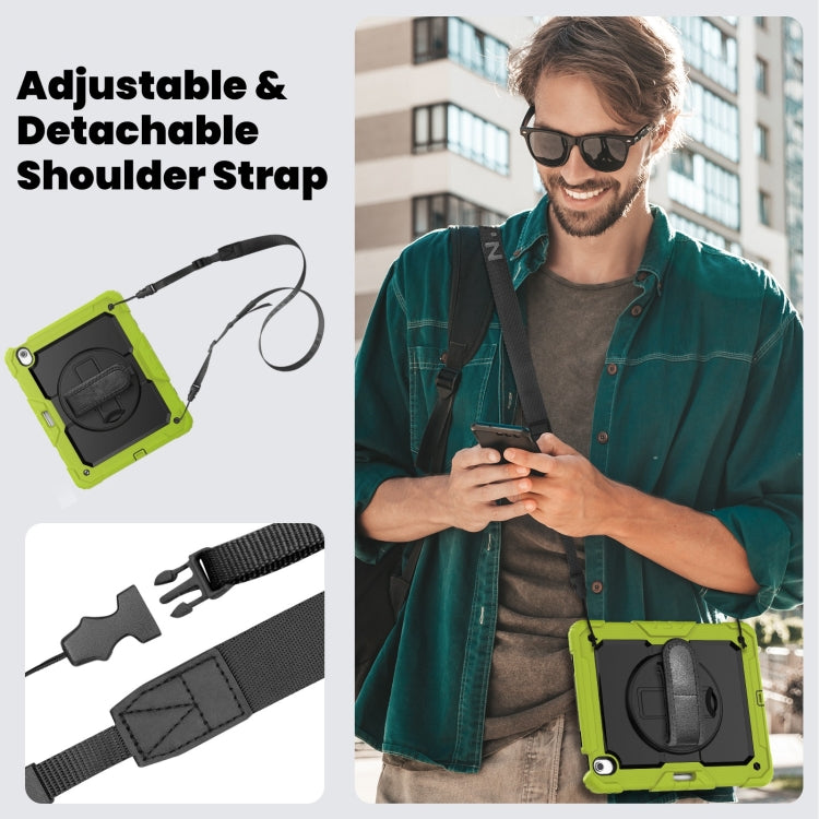 For iPad Air 13 2025 / 2024 Turntable Holder Silicone Hybrid PC Tablet Case with Shoulder Strap(Black + Yellow Green) by buy2fix
