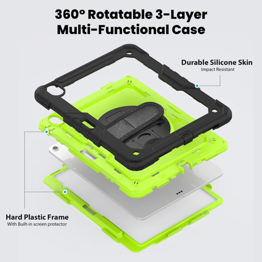For iPad Air 13 2025 / 2024 Turntable Holder Silicone Hybrid PC Tablet Case with Shoulder Strap(Yellow Green + Black) by buy2fix