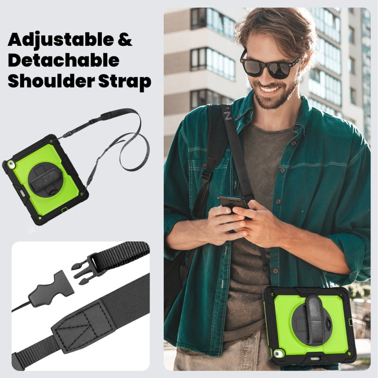 For iPad Air 13 2025 / 2024 Turntable Holder Silicone Hybrid PC Tablet Case with Shoulder Strap(Yellow Green + Black) by buy2fix