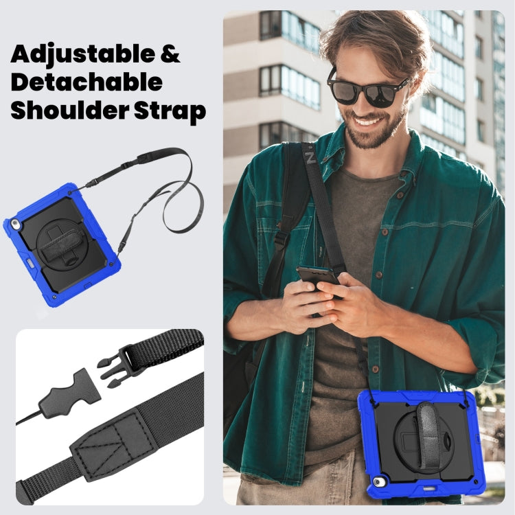 For iPad Air 13 2025 / 2024 Turntable Holder Silicone Hybrid PC Tablet Case with Shoulder Strap(Black + Dark Blue) by buy2fix