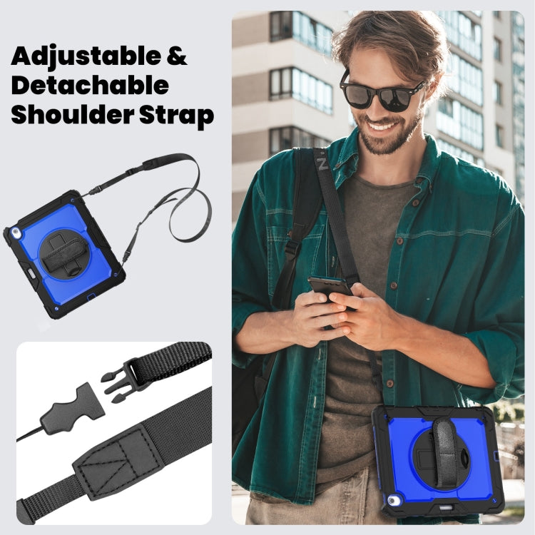 For iPad Air 13 2025 / 2024 Turntable Holder Silicone Hybrid PC Tablet Case with Shoulder Strap(Dark Blue + Black) by buy2fix