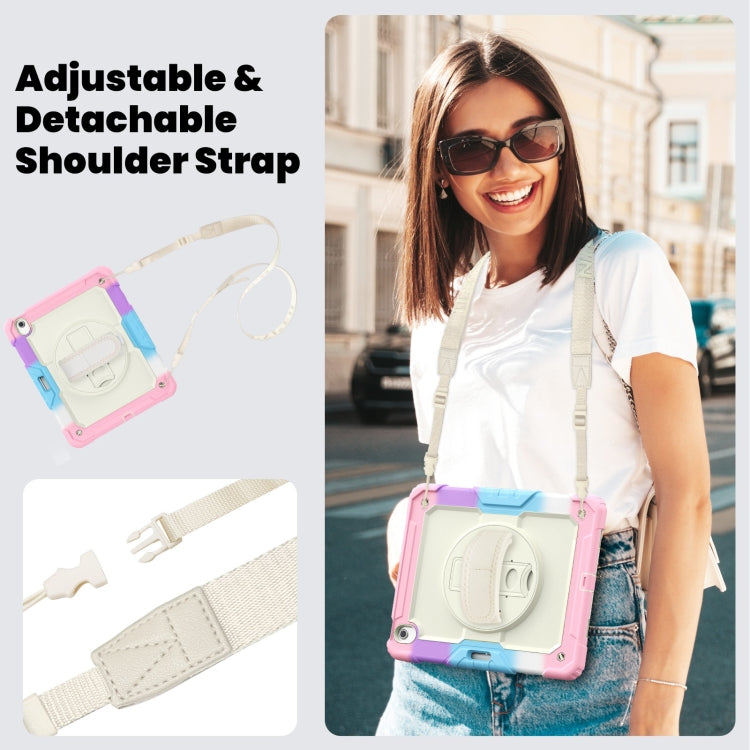 For iPad Air 13 2025 / 2024 Turntable Holder Silicone Hybrid PC Tablet Case with Shoulder Strap(Camouflage Pink) by buy2fix