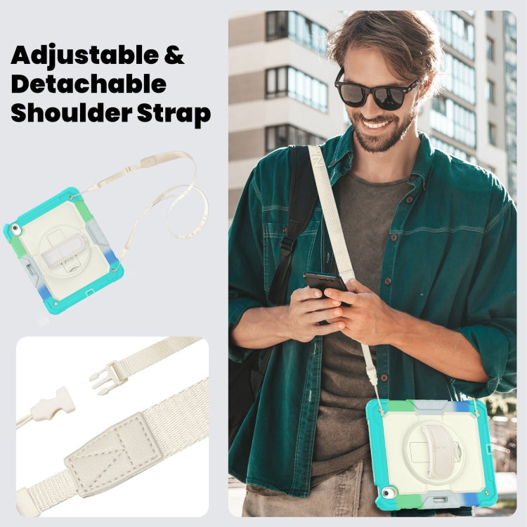 For iPad Air 13 2025 / 2024 Turntable Holder Silicone Hybrid PC Tablet Case with Shoulder Strap(Camouflage Light Blue) by buy2fix
