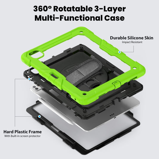 For iPad Pro 13 2025 / 2024 Turntable Holder Silicone Hybrid PC Tablet Case with Shoulder Strap(Black + Yellow Green) by buy2fix