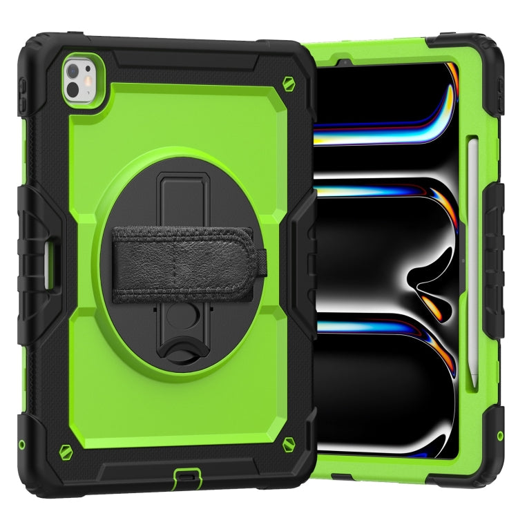 For iPad Pro 13 2024 Silicone Hybrid PC Tablet Case with Shoulder Strap(Yellow Green + Black) - iPad Pro 13 2024 Cases by buy2fix | Online Shopping UK | buy2fix