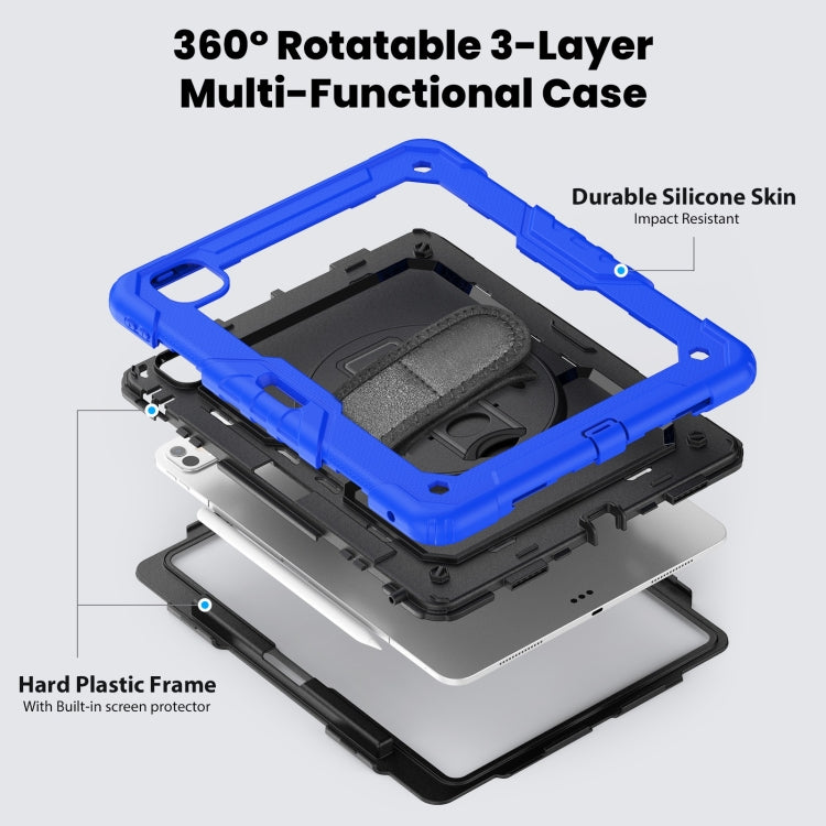 For iPad Pro 13 2024 Turntable Holder Silicone Hybrid PC Tablet Case with Shoulder Strap(Black + Dark Blue) - iPad Pro 13 2024 Cases by buy2fix | Online Shopping UK | buy2fix