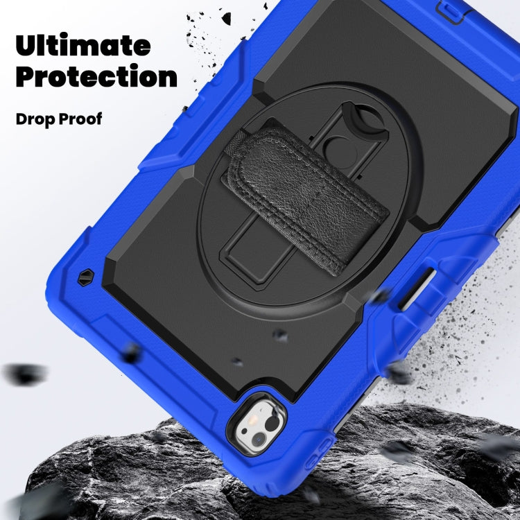 For iPad Pro 13 2024 Turntable Holder Silicone Hybrid PC Tablet Case with Shoulder Strap(Black + Dark Blue) - iPad Pro 13 2024 Cases by buy2fix | Online Shopping UK | buy2fix