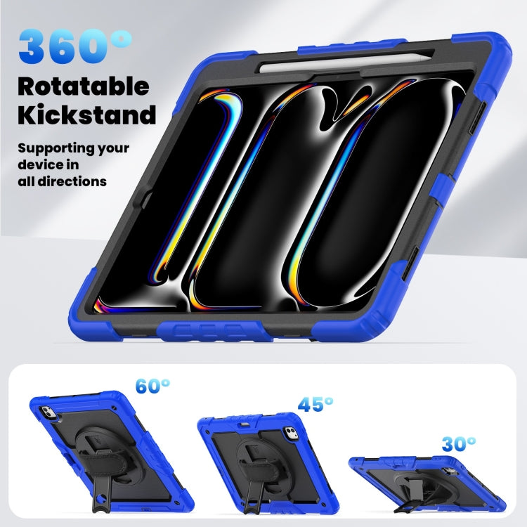 For iPad Pro 13 2024 Turntable Holder Silicone Hybrid PC Tablet Case with Shoulder Strap(Black + Dark Blue) - iPad Pro 13 2024 Cases by buy2fix | Online Shopping UK | buy2fix