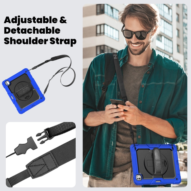 For iPad Pro 13 2024 Turntable Holder Silicone Hybrid PC Tablet Case with Shoulder Strap(Black + Dark Blue) - iPad Pro 13 2024 Cases by buy2fix | Online Shopping UK | buy2fix