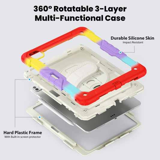 For iPad Pro 13 2025 / 2024 Turntable Holder Silicone Hybrid PC Tablet Case with Shoulder Strap(Camouflage Red) by buy2fix