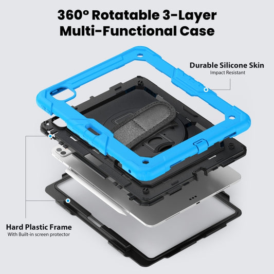 For iPad Pro 13 2025 / 2024 Turntable Holder Silicone Hybrid PC Tablet Case with Shoulder Strap(Black + Light Blue) by buy2fix