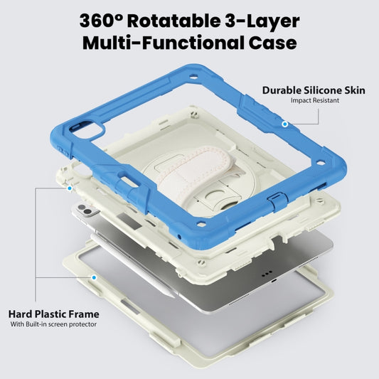 For iPad Pro 13 2025 / 2024 Turntable Holder Silicone Hybrid PC Tablet Case with Shoulder Strap(Beige + Cyan-blue) by buy2fix