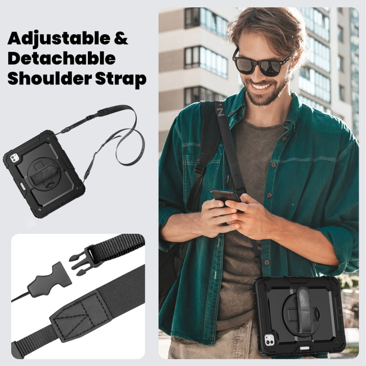 For iPad Pro 11 2025 / 2024 Silicone Hybrid PC Tablet Case with Shoulder Strap(Black) by buy2fix
