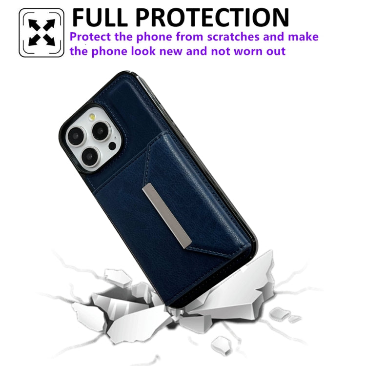 For iPhone 16 Pro Max Solid Color Metal Buckle Card Slots Bag Phone Case(Blue) by buy2fix