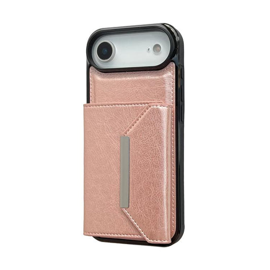 For iPhone Air Solid Color Metal Buckle Card Slots Bag Phone Case(Rose Gold) - iPhone Air Cases by buy2fix | Online Shopping UK | buy2fix