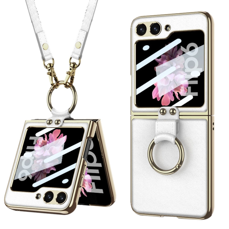 For Samsung Galaxy Z Flip6 / Flip7 FE GKK Integrated Electroplating Leather Phone Case with Ring/Strap(White) - Galaxy Z Flip6 5G Cases by GKK | Online Shopping UK | buy2fix