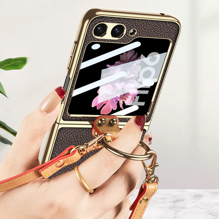 For Samsung Galaxy Z Flip6 / Flip7 FE GKK Integrated Electroplating Leather Phone Case with Ring/Strap(Black) - Galaxy Z Flip6 5G Cases by GKK | Online Shopping UK | buy2fix