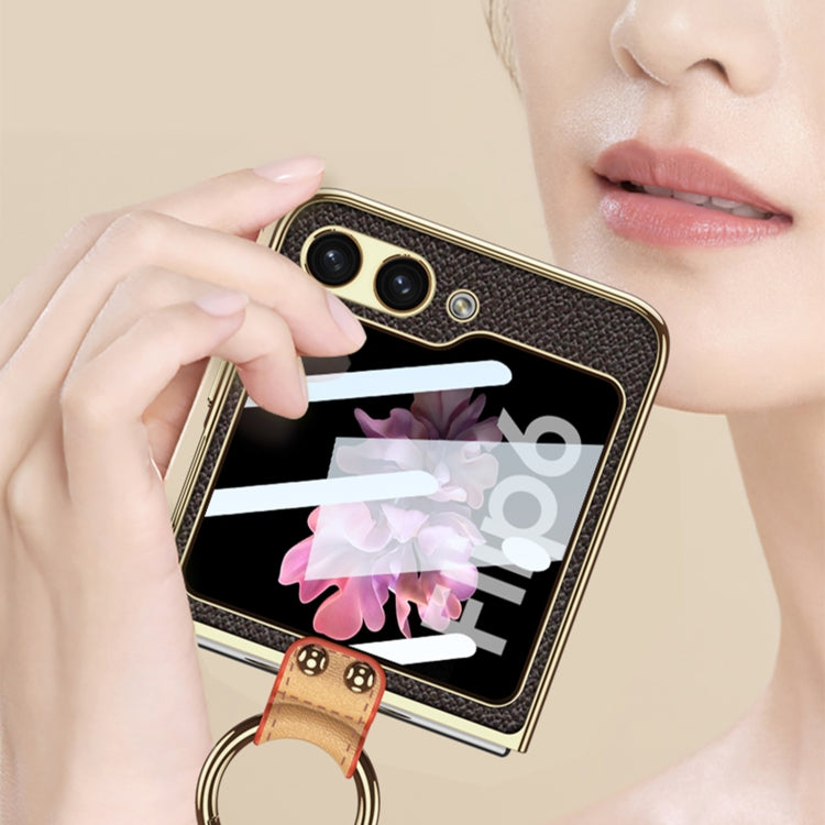 For Samsung Galaxy Z Flip6 / Flip7 FE GKK Integrated Electroplating Leather Phone Case with Ring/Strap(Black) - Galaxy Z Flip6 5G Cases by GKK | Online Shopping UK | buy2fix